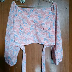 Floral print bishop sleeves backless top for women