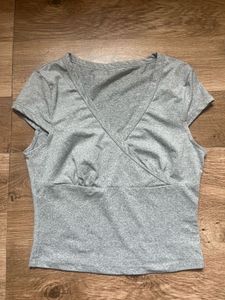 Gray V-Neck Crop Top