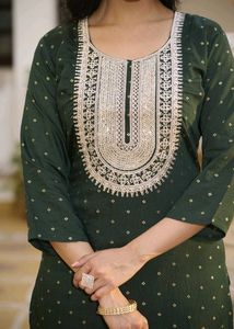 Green Chanderi Cotton Woven Design Kurta Sets 😍❤️