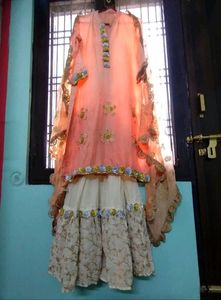 Peach Kurta Set With Gharara