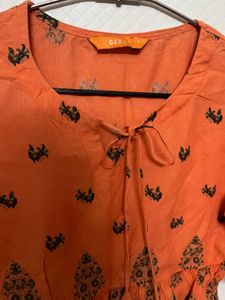Orange Print Pom-Pom Tunic