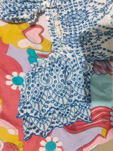 Schifili Cutwork White And Blue Dress