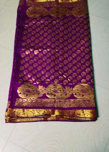 Purple colour cotton Silk full shining saree