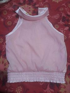 Preloved Shimmer Baby Pink High Neck Top