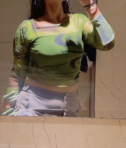 Green Printed Mesh Top