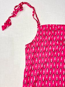 Pink Print Tie-Strap Short Kurti