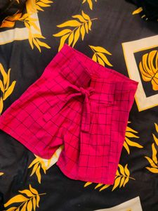 Pink Plaid Tie-Waist Shorts