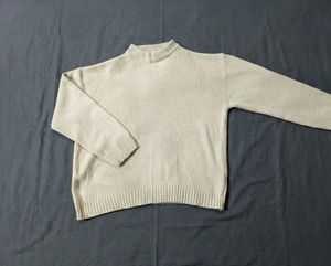 Beige Knit Mock Neck Sweater