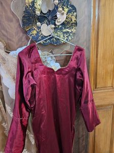 Beautiful Satin Maroon Suit With Heavy Dupatta