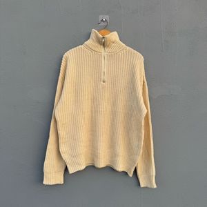 Beige Knit 1/4 Zip Sweater