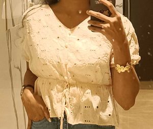 Elegant Eyelet Tie-Waist Top