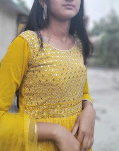 Yellow Embellished Anarkali Dress