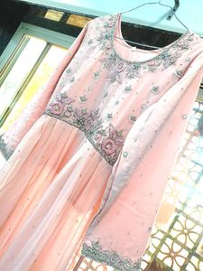 💞Peach Colour Ambrella Plazo Long Kurti With Dupa