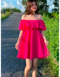 Hot Pink Off-Shoulder Dress