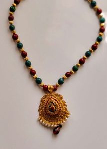 Beaded Necklace with Gold Pendant