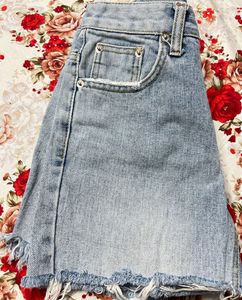 Light Blue High-Waist Denim Shorts