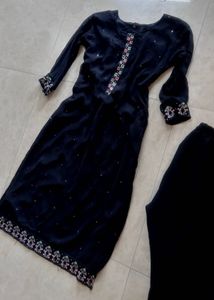 Jet Black Kurta Set Size S