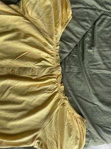 Yellow Puff Sleeve Button Top