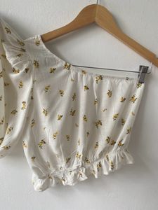Shein White Floral One Hand Top