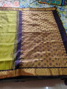 Olive Green And coffee brown korvai silk Saree