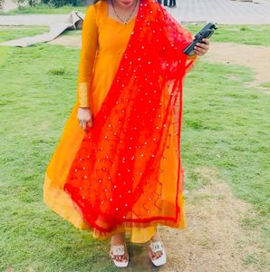 Anarkali Dress with Dupatta💛❤️
