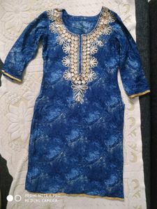 Blue Tie Dye Embroidery Kurti