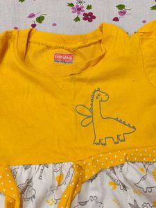 Cute Dinosaur Yellow Frock