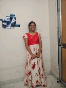 Red And Cream Flowing Ethnic Frock