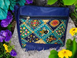 Blue Floral Accent Crossbody Bag