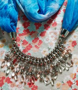 Blue Tie-Dye Scarf Necklace