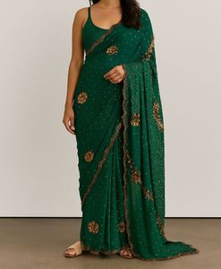 Emerald Green Embroidered Saree