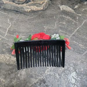 Floral Hair Comb Clip with Red Rose and Flowers