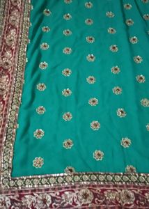 Green Saree with Floral Embroidery &amp; Blouse