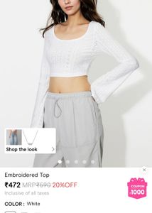 White Crochet Long Sleeve Top