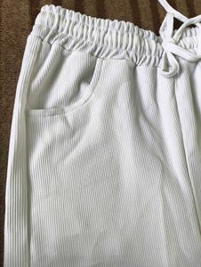 Casual White Ribbed Pants