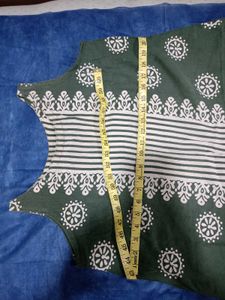 💚Sleeveless Green &amp; White Print Cotton Maxi