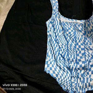 I. Blue &amp; White Checkered Corset Top