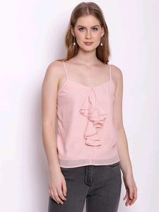 Zink London Women Peach Ruffle Strappy Casual Top