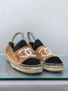 Auth CHANEL Espadrille Mother Of Pearl Flats