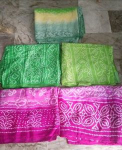 5 BRAND NEW Bandhani silk saree set & ready fall