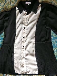 Fashionable Formal  Black And White Shirt - Western TOPS, SHIRT