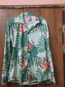 Tropical Flamingo Print Button-Down Shirt