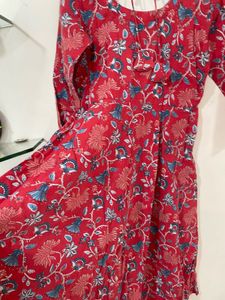 Red Floral Print Kurta
