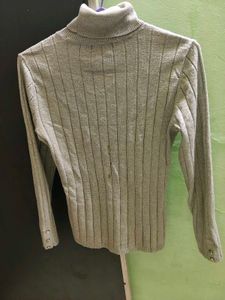 Grey Ribbed Turtleneck Top