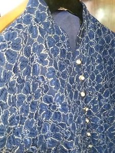 Printed Blue Kurta With Golden Plazoo