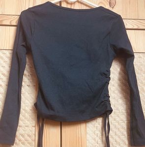 Dark Grey Tight Fitting Full Sleeve Crop Top