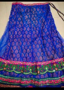 Embroidered Blue Silk Blend Ethnic Skirt New , Tag