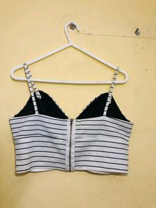 Party Noodle Strap Striped Women&#39;s White Top