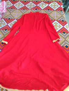 Red Mirror Work Fish Cut Long Gown