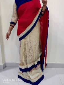 ❤golden red desinger saree💛👀
